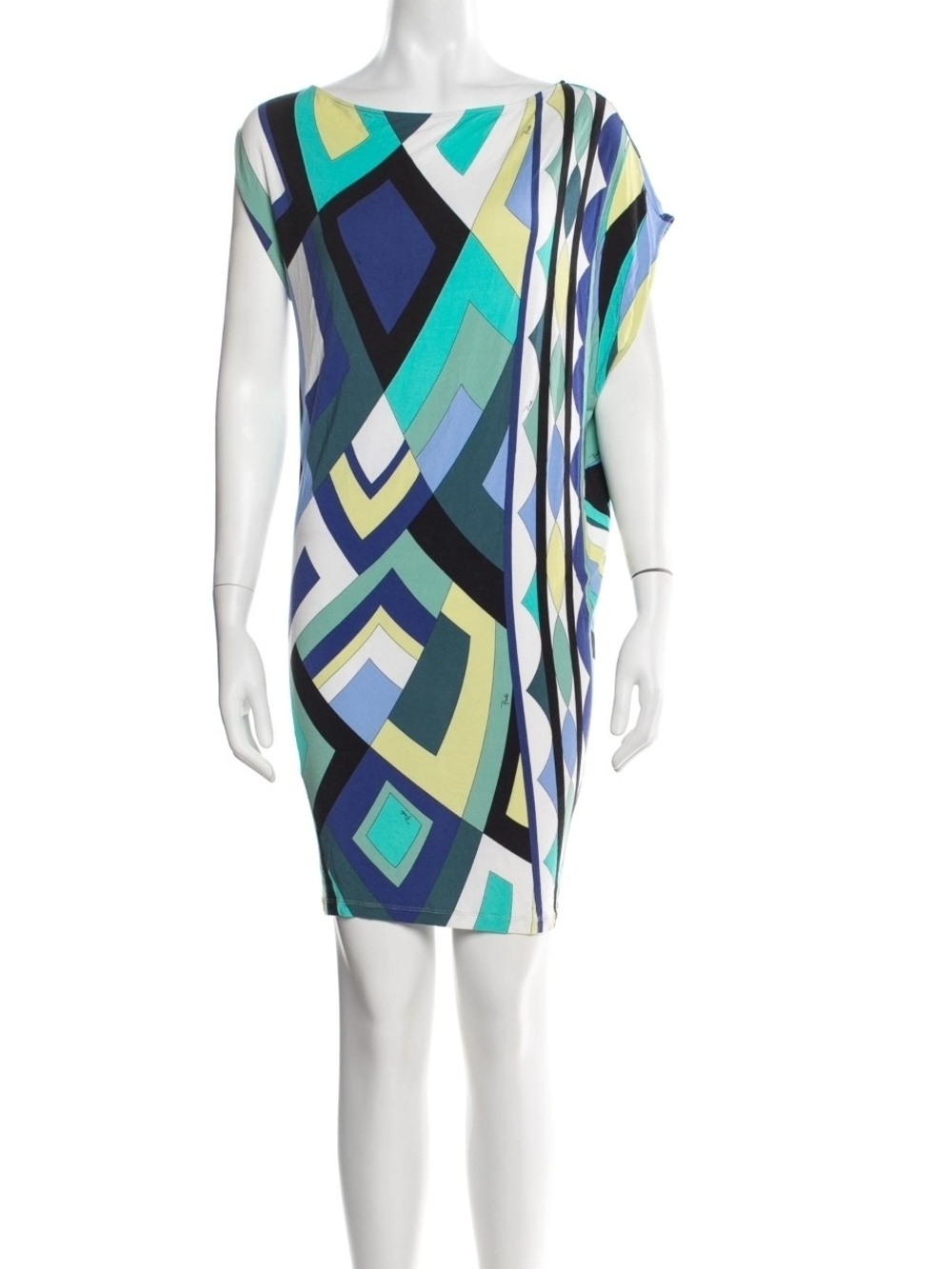 Emilio Pucci Teal, Blue & Yellow Geometric Shift Dress